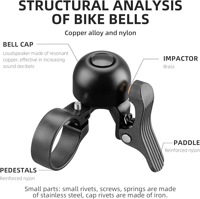 ROCKBROS Bike Bell Classic Bicycle Bell Road Bike Bells for Adults with Loud Sound and Fit for 1.06-1.18in/27-30mm Bicycle Handlebars