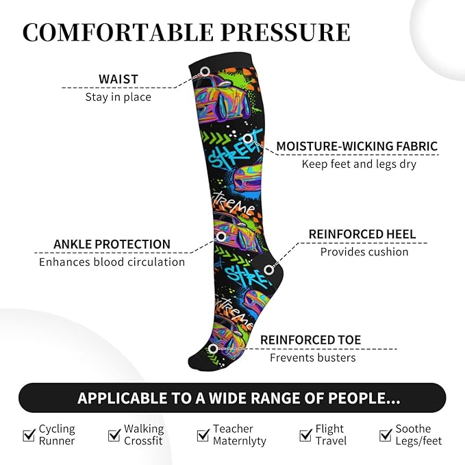 bassyil Compression Socks for Women & Men Circulation 15-20 mmHg Knee High Best Support for Nurses Travel Running Athletic