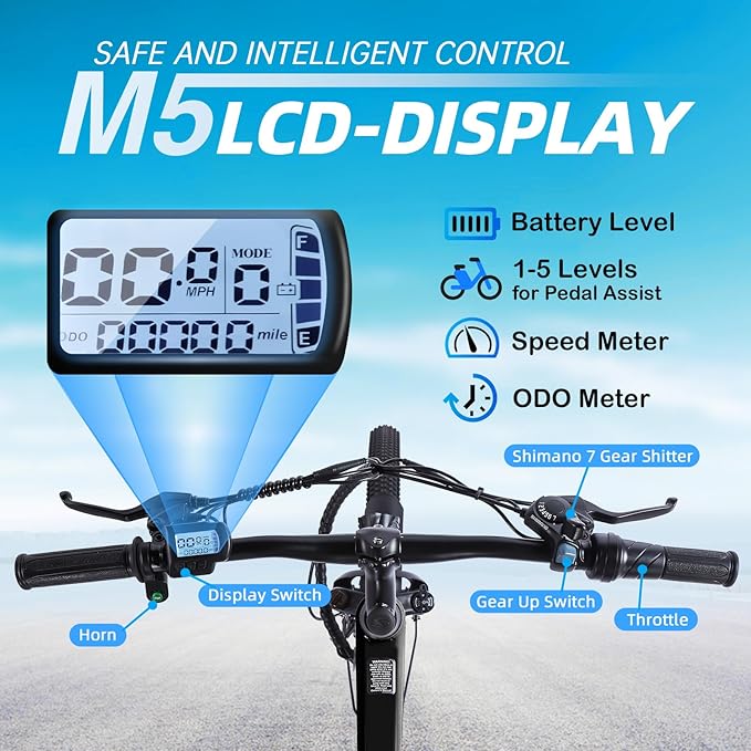 Electric Mountain Bike for Adults 26" Step-Over/Thru Commuter Ebike for Men Women, 540W/1100W Peak Motor, 374Wh/500Wh Removable Battery,7-Speed