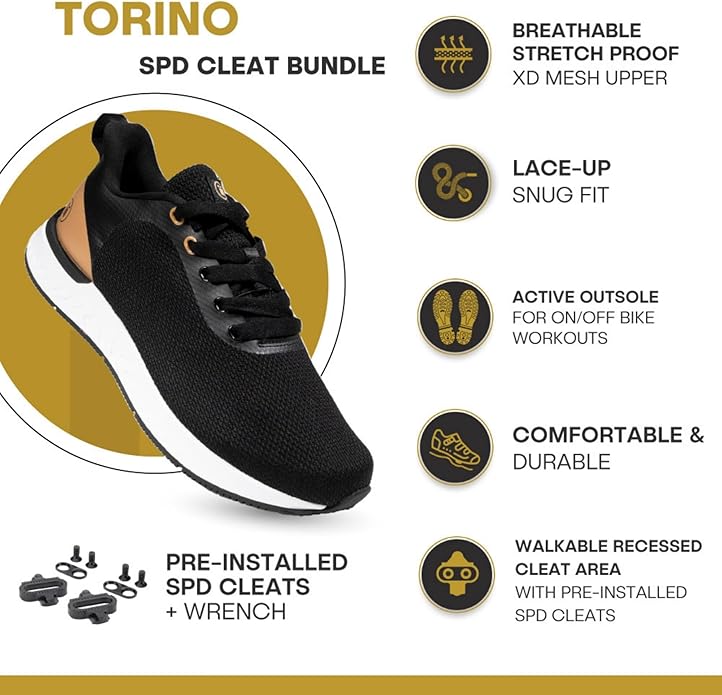Tommaso Men's Indoor Cycling Shoes – SPD Compatible – Pre-Installed Cleats – Road, Gravel & Spin Bike Shoes – Walkable Design