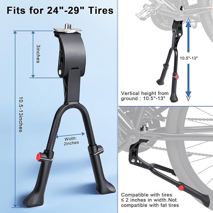 YBLNTEK Center Mount Bike Kickstand Adjustable Height, Double Leg Aluminum Alloy Bicycle Kick Stands for 24" 26'' 27.5'' 28" 29inches Adults Commuter Road Cargo Bikes