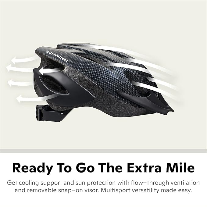 Schwinn Thrasher Helmet for Adults, Size 58-62 cm for Riders Ages 14+, Microshell, Adjustable Dial & Straps, Interior Padding, Air Vents, Lighted or Unlit, Visor, Adult Bike Helmet