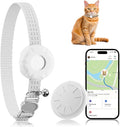Cat Tracker, Cat Tracker Collar with Safety Elastic Buckle, Works with Any Collar,Compatible with Apple Find My App (Only iOS), No Monthly Fee, Waterproof, White
