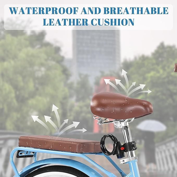 24/26 Inch Foldable Beach Cruiser Bike for Women, 7 Speed Folding Bikes for Adults, Womens City Bike with Basket & Adjustable Seat, Step Through Commute Bikes for Women Adults