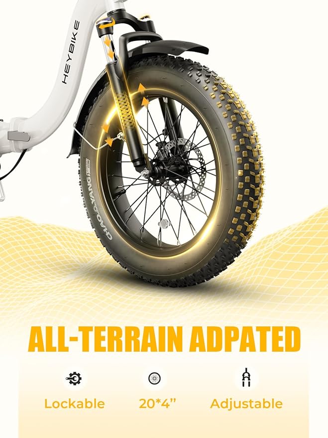 Heybike Ranger 2.0 Foldable Electric Bike for Adults, 20"×4 Fat Tire Ebike with 1400W Peak Motor, 28 MPH Max Speed, 600Wh Removable Battery, Up to 65 Miles Range, Front Suspension Step-Thru E Bike