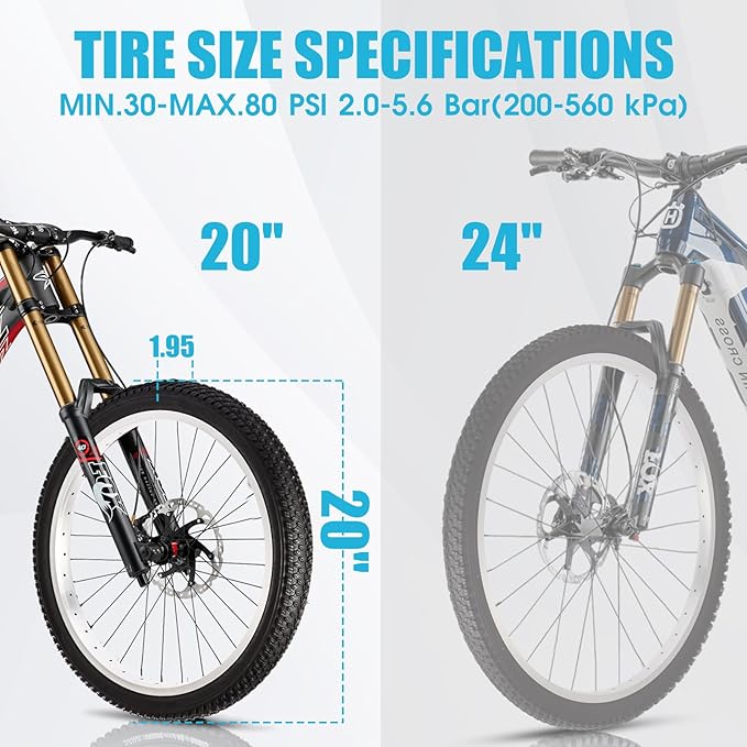 2 Pack 20" x 1.95" Mountain Bike Tire Set, 20 inch Folding Replacement Puncture-Resistant Bicycle Tires with 20 x 1.75-2.125 inch Bike Inner Tubes and Repair Tool Kit for Mountain Bike, Off-Road Bike