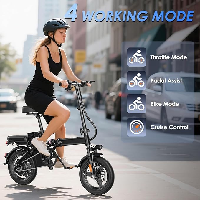 Foldable Electric Bike for Adults E Bike, 14" Folding E-Bike with 500W Peak Motor, 25 Miles Range, 48V Removable Battery UL 2849 Certified for Commuter