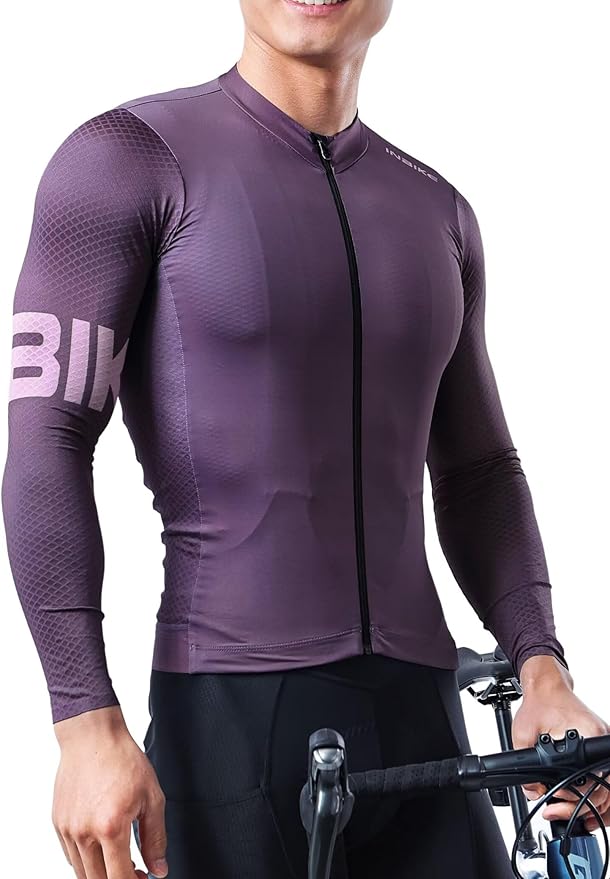 INBIKE Cycling Jersey Men, Long Sleeves Quick Dry Bike Shorts with Pockets, Moisture Wicking Bicycle Tops for Road Biking MTB
