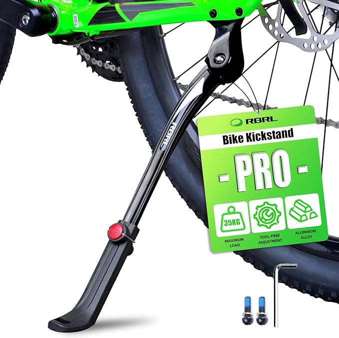 RBRL Bike Kickstand 40mm Hole Spacing, Bike Stand Aluminium Alloy Adjustable Bicycle Kickstand, Rear Side Bicycle Kick Stand for 24''-29'' Mountain Bike/Road Bike/BMX/MTB