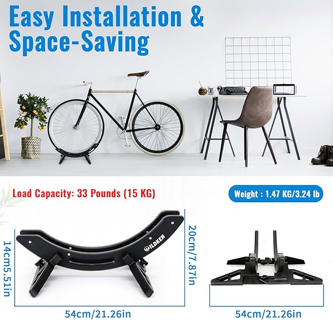 WILDKEN Bike Stand, Bike Stand Floor for Home/Garage Adjustable Bicycle Stand Bike Parking Rack Fit Road Bike, Mountain Bike, MTB, BMX, Commuter Bike, Kids Bike, Scooter (Black)