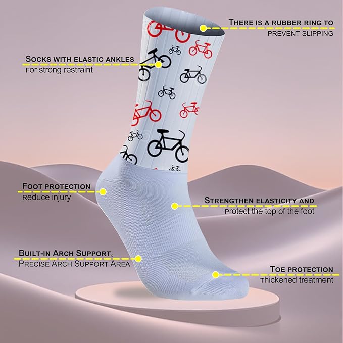 Cycling Socks Athletic Crew Socks Breathable Cushioned Compression Running Hiking Socks For Mens Womens