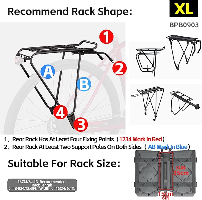 Rhinowalk Bike Pannier Bag 50L Double Pannier Bags Saddle Bags for Rear Rack Bicycles With Carrying Handle Professional Cycling Accessories-Black