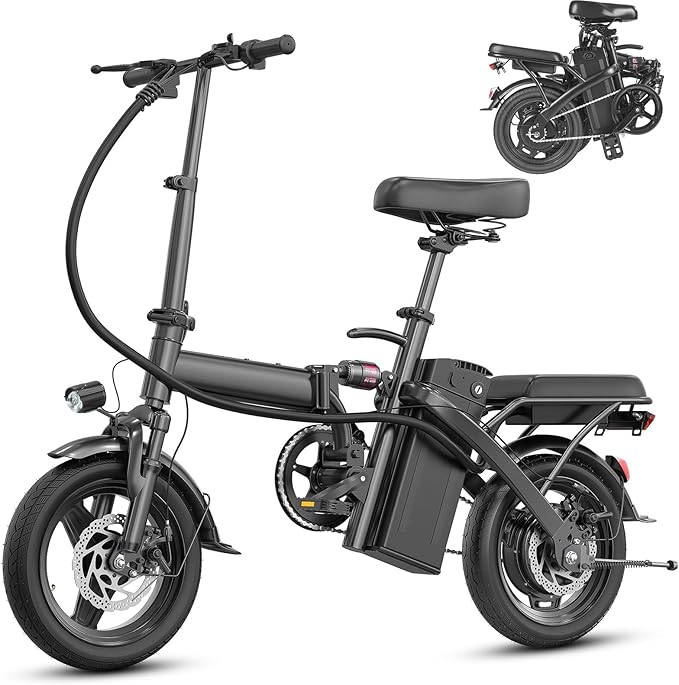 Electric Bike for Adults and Teens, 560W Motor 24MPH Compact Commuter Electric Bicycles, 32 Miles Range, 48V 10Ah Battery, 3 Shock Absorbers, 14" Foldable Ebike with Basket, UL 2849 Certified