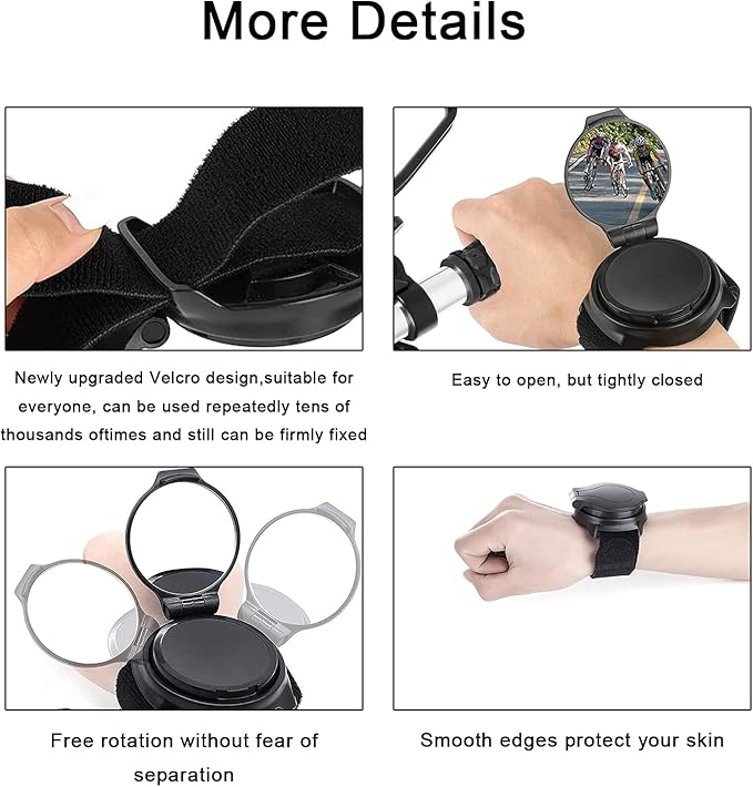 2 Pcs Bicycle Rearview mirror wristband,360° Wristband Bike Rear View Mirrorwrist Guard Cycling Rear View Mirror,Adjustable Road Side Mountain Bike Mirrors Safe Rearview Mirror Accessories