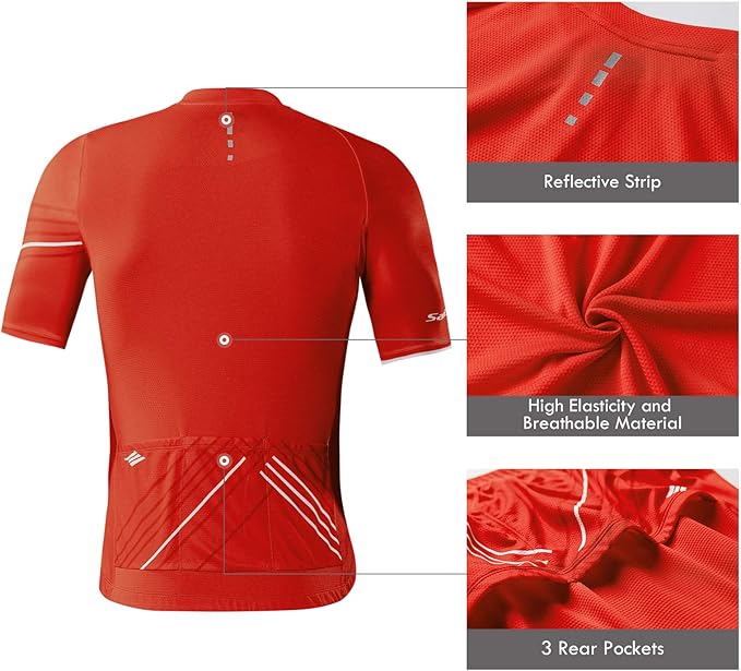 Santic Men’s Cycling Jersey Short Sleeve Bike Shirts for Men Bicycle Jacket with Pockets Breathable & Quick Dry Yorkson