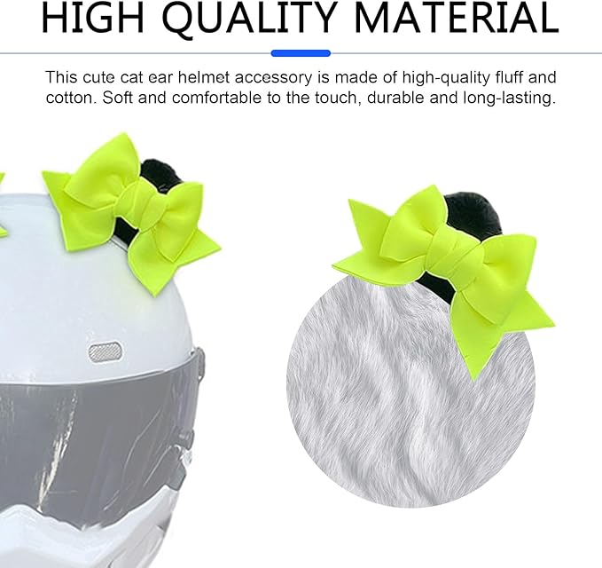 2 PCS Bow Ears Motorcycle Helmet Decor, Cute Cartoon Cat Ears Helmet Decoration, Removable Self Adhesive Motorcbike Bow Accessories, Universal for Most Ski, Bike & Motorcycle (Green)