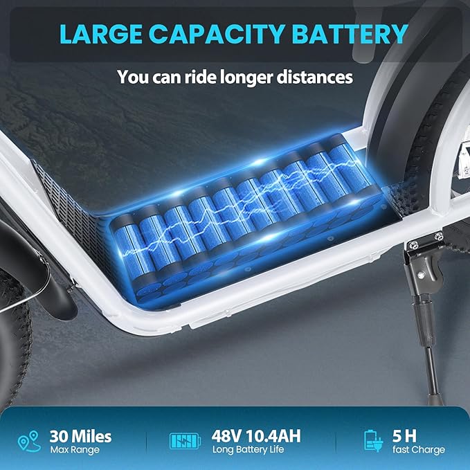 Caroma 819W Foldable Electric Scooter Adults, 20" Fat Tire Electric Bike with 500Wh Battery, Up to 30Miles & 20MPH, Adult Electric Bicycles for Commuting with Basket&Adjustable Seat