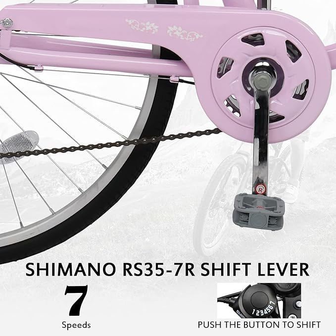 26" Beach Cruiser Bike, Commuter Bicycle, 7 Speed/Linear Pull Brakes/Widen Seat Men & Women Bike, Adult and Teens Bicycle for Urban Commuter
