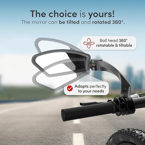 2 Pcs Bike Mirror, Adjustable Bicycle Mirrors for Handlebars with 360° Rotation, Shatterproof Scratch Resistant HD Glass Lens Bike Mirrors, Universal Fit for Mountain Bikes Road E-Bikes