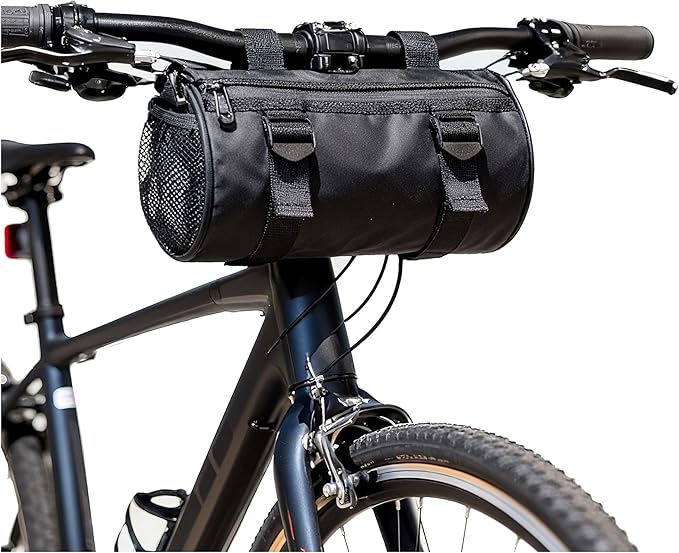 SEAFEW 4L Black Bike Handlebar Bag, Waterproof Bicycle Accessories, Bike Frame Front Pouch with Zipper and Shoulder Strap, Small Mountain Road Bike Barrel Bag
