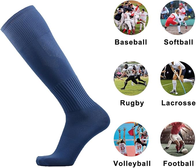 Three street Baseball Socks, Unisex Knee High Solid Sport Tube Compression Softball Football Soccer Team Socks 2-10 Pairs