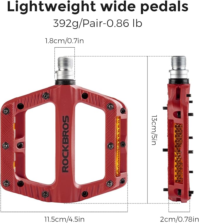 ROCKBROS Mountain Bike Pedals Bicycle Nylon Pedals 9/16 Inch Sealed Bearing Lightweight Platform for Road Mountain BMX MTB Bike