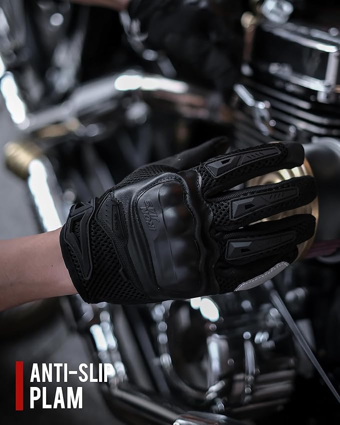 IRON JIA'S Motorcycle Gloves for Men and Women - Motorbike Powersports Racing Gloves with Hard Knuckle Touchscreen for BMX ATV MTB Riding (Black M)
