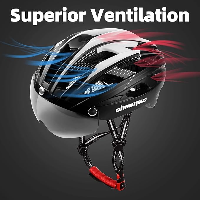 Shinmax Bike Helmet, CPSC/CPC Bike Helmet for Adult Men Women with Magnetic Goggles&Led Back Light Cycling Helmet Adjustable SM-T69