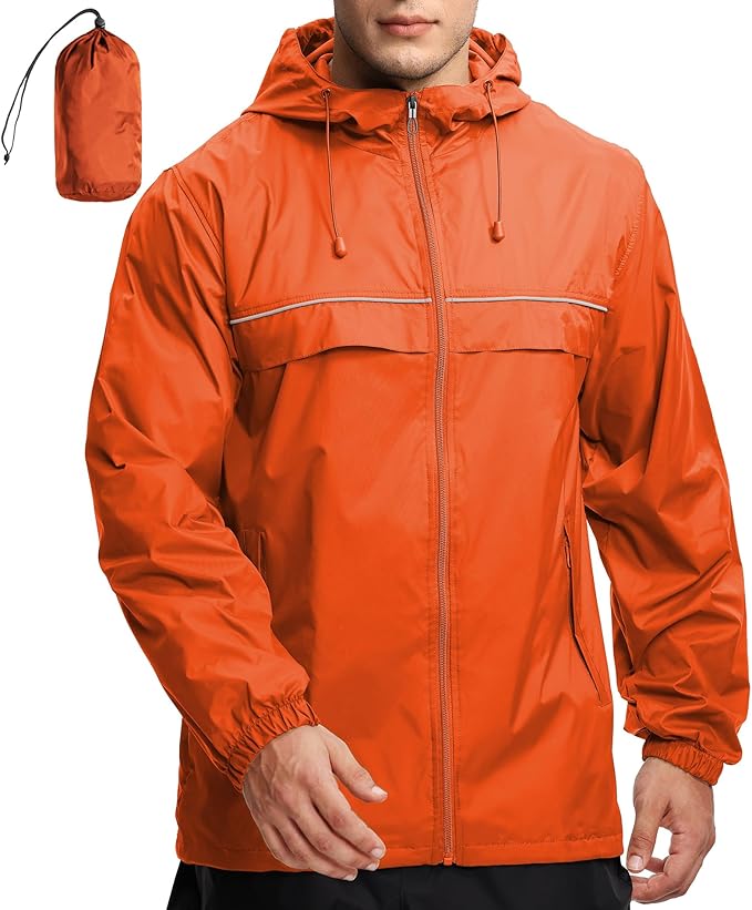 GEEK LIGHTING Rain Jacket Men Lightweight Waterproof Jackets Packable Windbreaker Hooded Raincoat for Golf Cycling Outdoor