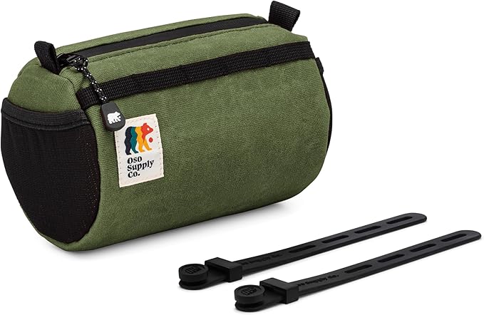 Bike Handlebar Bag – Waxed Canvas Exterior with Quick-Access Waterproof Zipper, Side Mesh Pockets and Spacious Storage – Ideal for Cycling, Commuting and Adventure Rides (Olive Green)