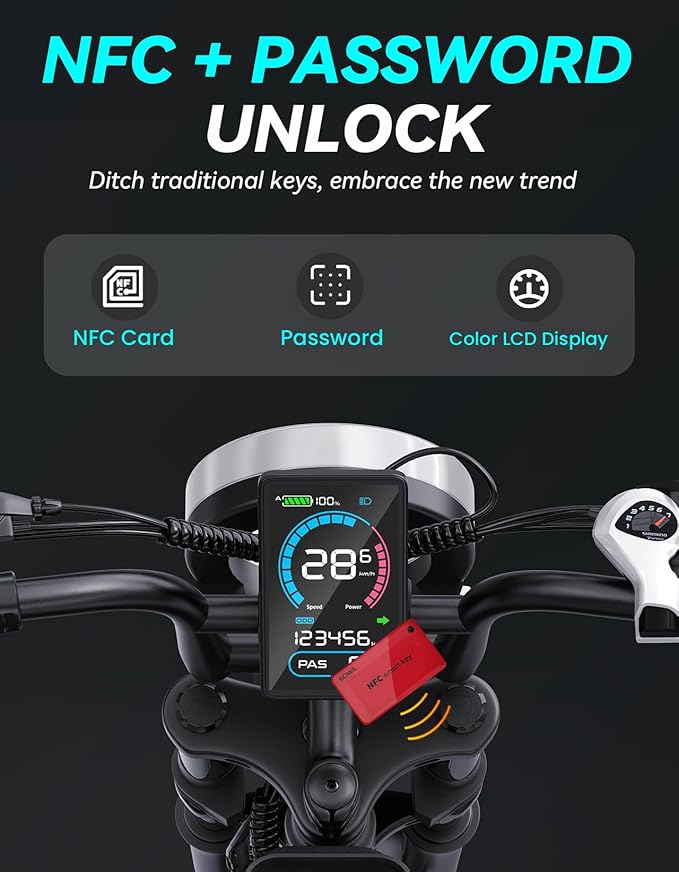 F6/F6S/F6PRO Electric Bike for Adults with NFC & Password Unlock, 4000/2000/1500W, 50/40/33MPH, 60V 30Ah, 48V 15/25Ah E-Bike, 100-60 Miles Electric Motorcycle, 20" Fat Tire Electric Dirt Bike