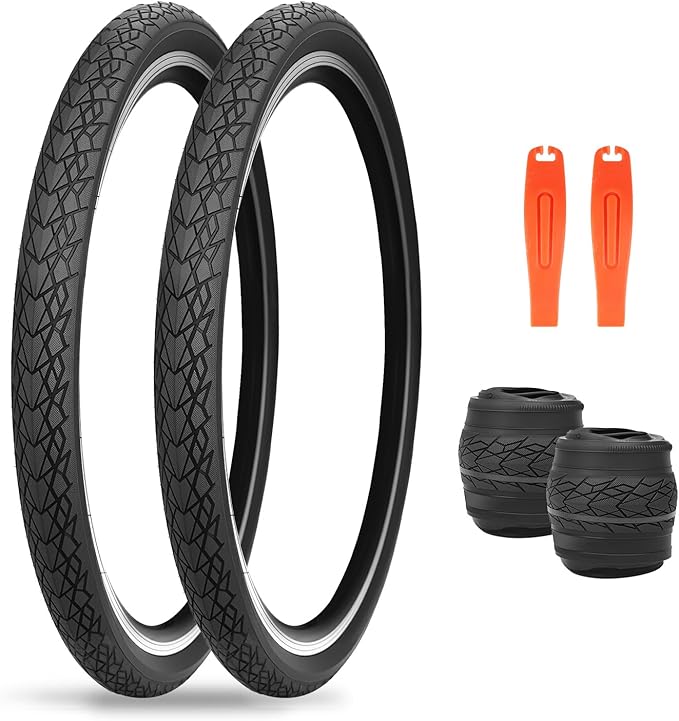 MEGHNA Bike Tire 20/24/26/27.5 inch Foldable Replacement Cruiser Bike Tire Mountain Bike Groove Anti-Slip with Tire Lever for Kids Hybrid Bike