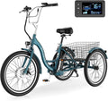 Electric Tricycle for Adults Seniors, 24/26 Inch 3 Wheel E-Trike, 350W Motor (700W Peak), Removable 36V Battery, Up to 15.5MPH, 25-60Mile Range, Low Step-Through, Rear Basket, 350lbs Capacity, 7 Speed