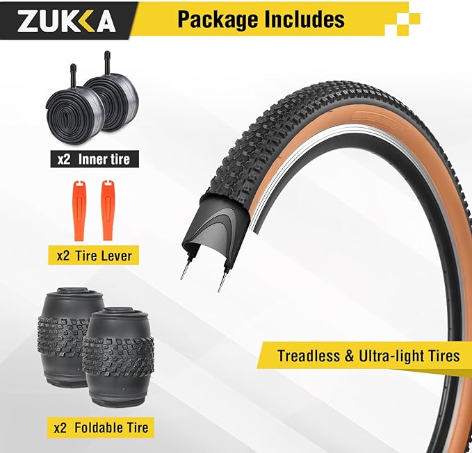 ZUKKA Bike Tire 20/24/26/27.5/29 x 2.125 Bike Tire 2 Pack Mountain Bike Tire Folding Replacement Tire for MTB Mountain Bike, Kids