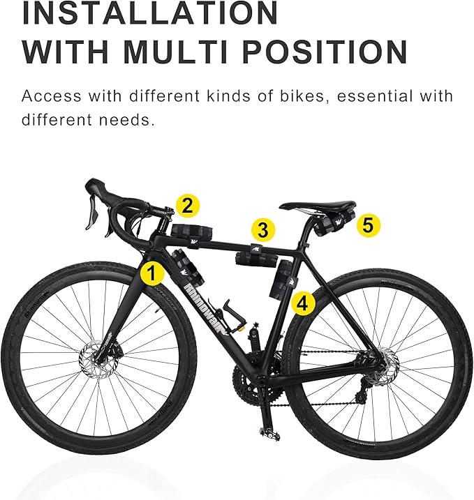 Rhinowalk Bike Tool Storage Bag with Elastic Straps Foldable Bicycle Repair Tool Pouch for Top Tube, Frame Triangle or Saddle Mount Multi-Compartment Design for Tire Repair Kits & Gear (Black)