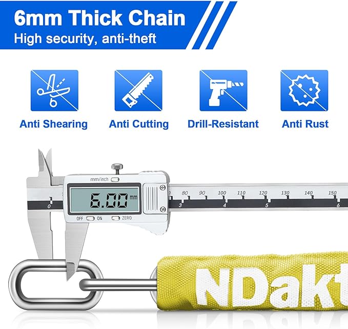 NDakter Bike Lock, 5 Digit Combination Heavy Duty Anti Theft Bicycle Chain Lock, 2.62/3.2/4.27/5/6Ft Long, High Security Resettable, Suitable for Bike, Scooter, Door, Gate, Fence-4/6mm Thick