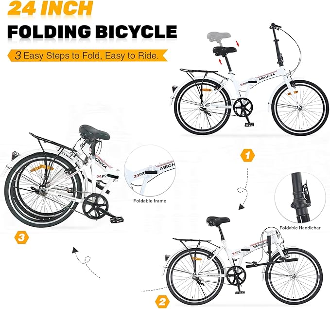 24" Folding Bikes for Adults City Commuting Folding Bicycle with Steel Frame/Front and Rear are V Brakes Compact Folding Bike for Adults Men and Wome