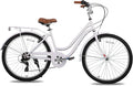 HILAND 26 in Women's Hybrid Bike for Adult, 7 Speed Step Through Hi-Ten Steel Frame City Commuter Beach Cruiser Bike, Hybrid Bicycle, Multicolor