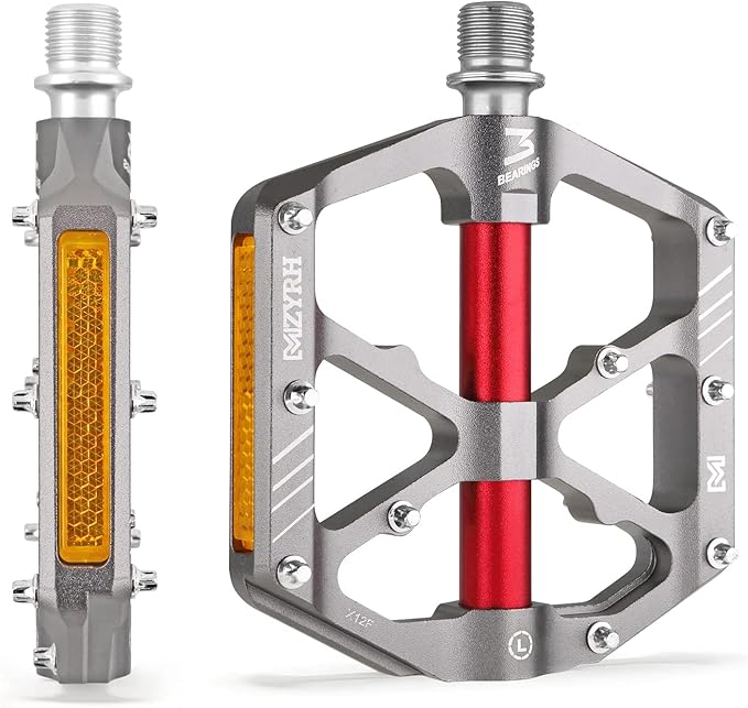 MZYRH 3 Bearings Mountain Bike Platform Pedals - Flat Alloy 9/16" Non-Slip Bicycle Pedals