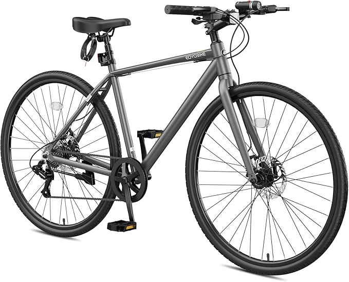 NAIZEA 700C Hybrid Bike for Adults, Aluminum Frame Step-Over Bicycle, 8-Speed Vintage Retro Road Bike for Men and Women, City Commuter Cycling, Multiple Colors