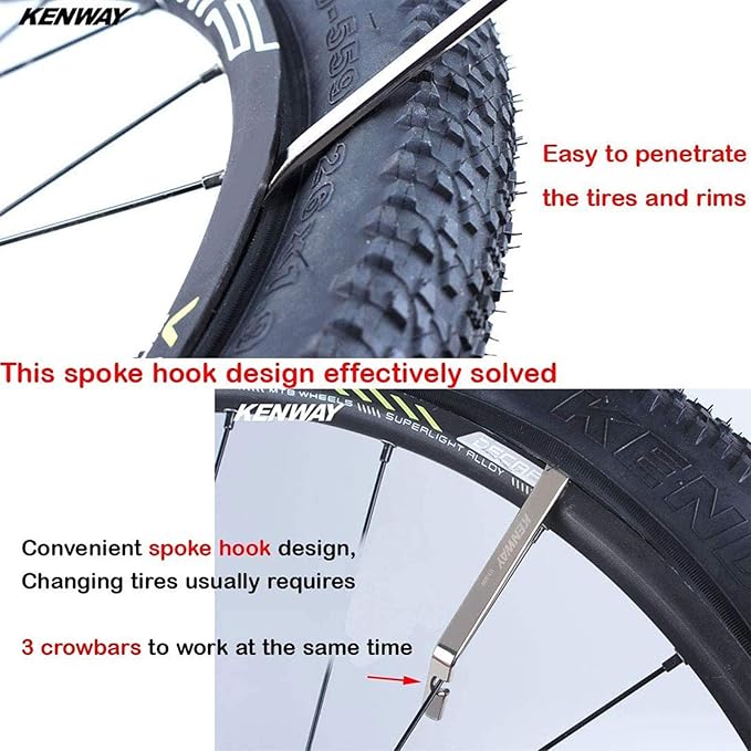 Bicycle Tire Lever Tyre Spoon Changing Tool, Stainless Steel Portable Bike Tire Levers to Repair Bike Tube, Set of 3
