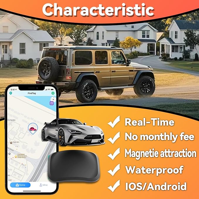 Real-Time Mini GPS Vehicle Tracker - Weatherproof Magnetic Design - No Monthly Fee - Compatible with Android & iOS - Top Hidden Car Tracker for Global Coverage