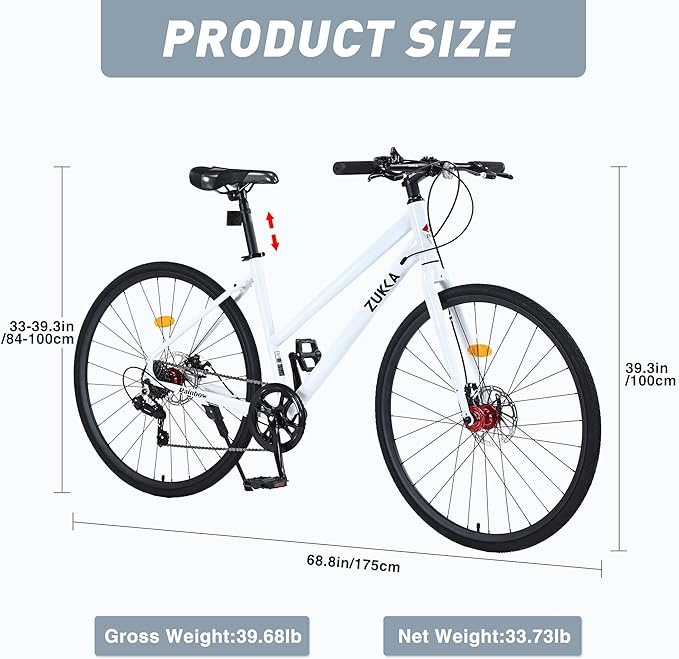 ZUKKA 700C Road Bike for Adult Shimano 7 Speed Road Bike Hybrid Road Bicycle Carbon Steel Frame/Dual-Disc Brakes/Multiple Colors