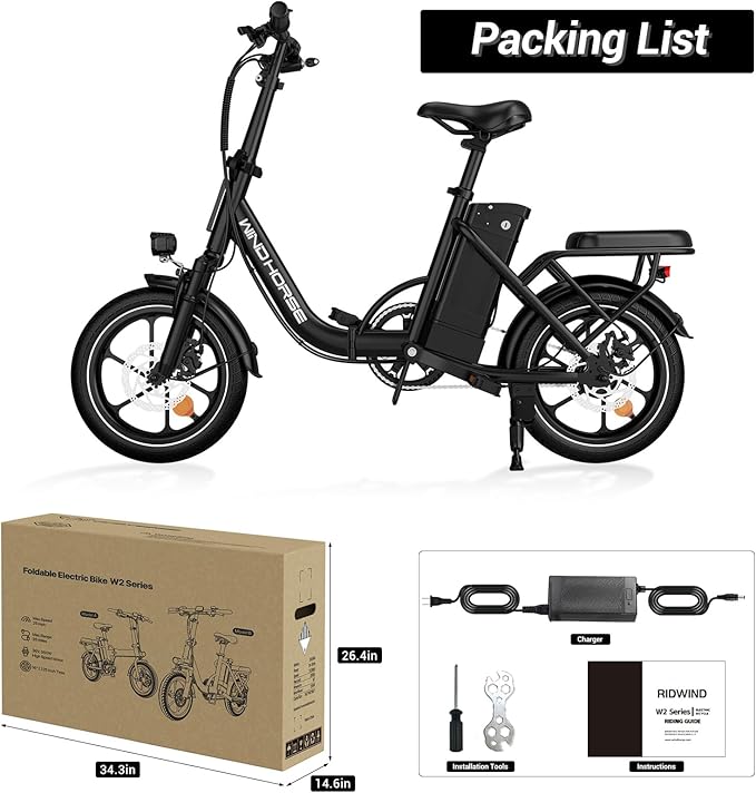 RIDWIND 16" Folding Electric Bike Adults, Peak 630W Adult Electric Bicycles, Up to 25 MPH and 35 Miles Foldable Ebikes, Electric Bike for Teens with 36V 8Ah Removable Battery, UL2849 Certificate