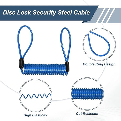 2-Pack Disc Lock Security Steel Cable, 59inch/1500mm PVC Coated Spring Reminder Wire Anti-Theft Rope for Outdoors Protection/Bicycle U-Lock, Motorcycle Reminder Cable [Blue]