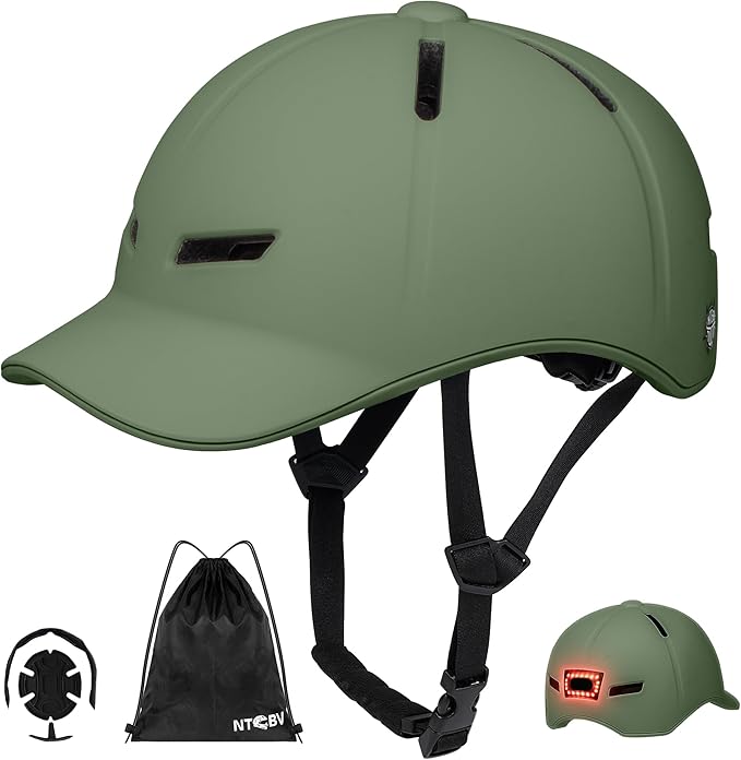 Bike Helmet Adult Men/Women-USB Rechargeable Rear Light CPSC/ASTM Certified 2 Removable Liners Adjustable Lightweight Baseball Cap Style for Youth Road&Mountain Biking Skating Scooter