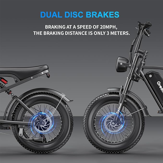GREATWORK 2500W Peak Electric Bike for Adults, 1200Wh Removable Battery, Max 37MPH & 100 Miles Electric Dirt Bike with Full Suspension, 20"x4" Fat Tire Motorcycle Style Commuter Ebike for Men Women