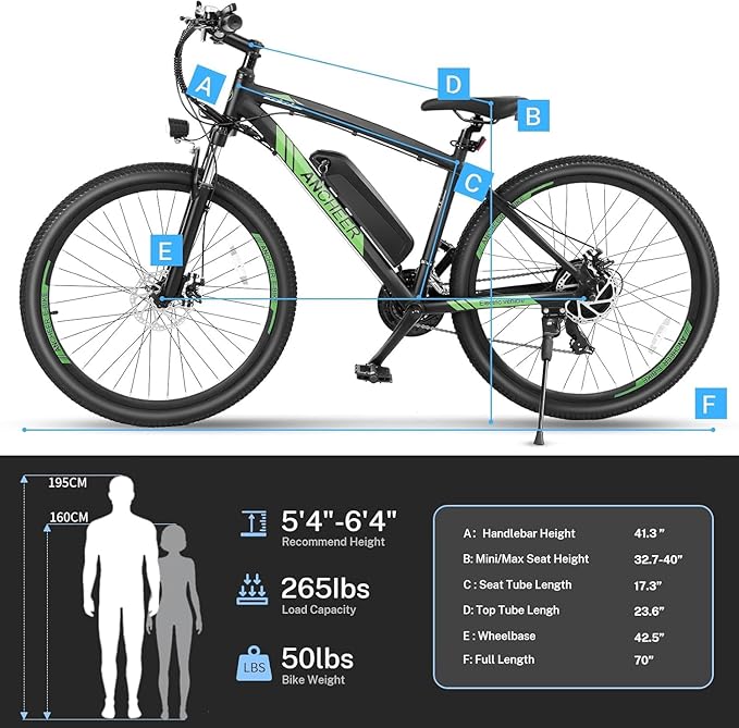 ANCHEER Electric Bike for Adults, Peak 750W Ebike, 3 Hours Fast Charge, 60 Miles Electric Bicycle with 48V/499Wh Battery, 27.5 ''Hummmer Electric Mountain Bike with LCD Display, 21/24 Speed | Peak 750W, Ebike, 3 Hours Fast Charge, 60 Miles, Electric Bi...