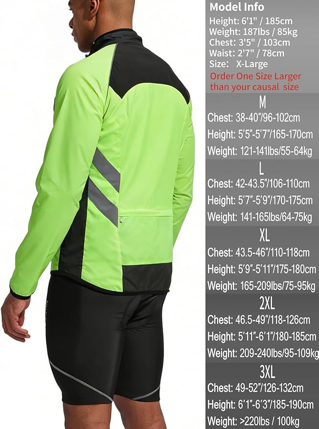 WOSAWE Men's High Visibility Cycling Wind Jacket Water Resistance Reflective Windbreaker