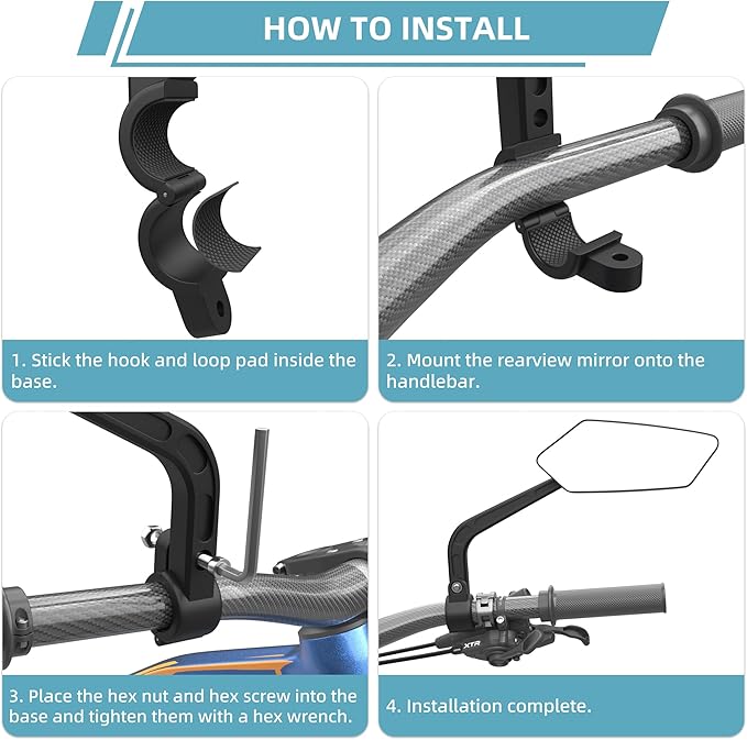 Bicycle Mirror | Bike Mirror Handlebar Mount | 360° Adjustable Scratch Resistant Glass Lens | Bike Universal Fit Accessories